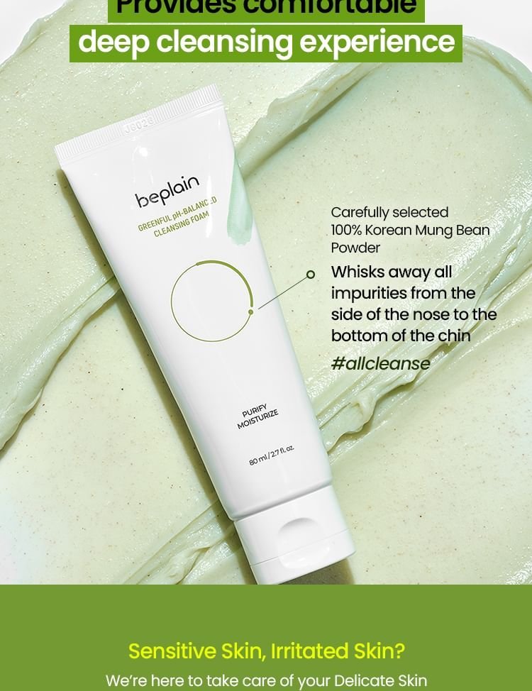 beplain - Mung Bean Ph-balanced Cleansing Foam 80ml - Image 2